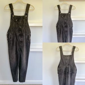 NWT Free People We The Free Black Denim Distressed Raw Hem Low Back Overalls